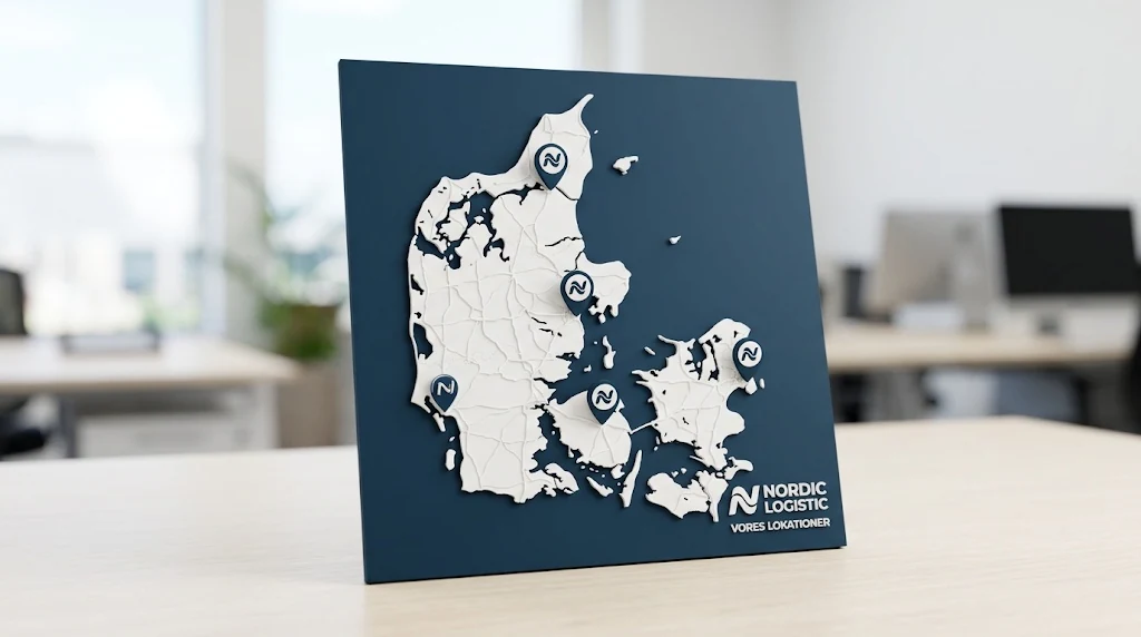 Eksempel: 3D-kort af Danmark med virksomhedens logo som markører
